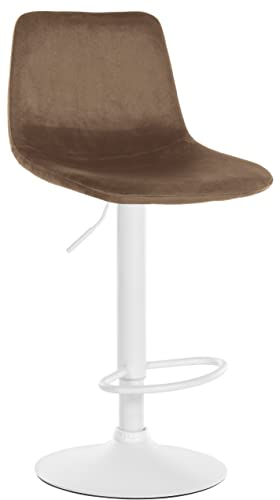 CLP Barhocker Divo Samt I Höhenverstellbarer Barstuhl Mit Metallgestell I Thekenhocker Mit Integrierter Fußstütze, Farbe:braun, Gestell Farbe:weiß von CLP