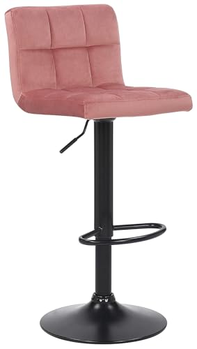 CLP Barhocker Feni Samt | Höhenverstellbarer Thekenhocker Mit Fußstütze Und Lehne | Barstuhl Mit Metallgestell, Farbe:pink von CLP