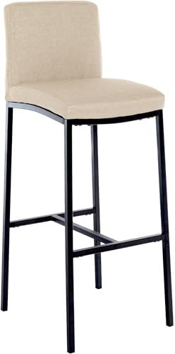 CLP Barhocker Freeport I Gepolsterter Barstuhl I Thekenhocker mit Rückenlehne und Vierfußgestell aus Metall, Farbe:Creme, Material:Stoff von CLP