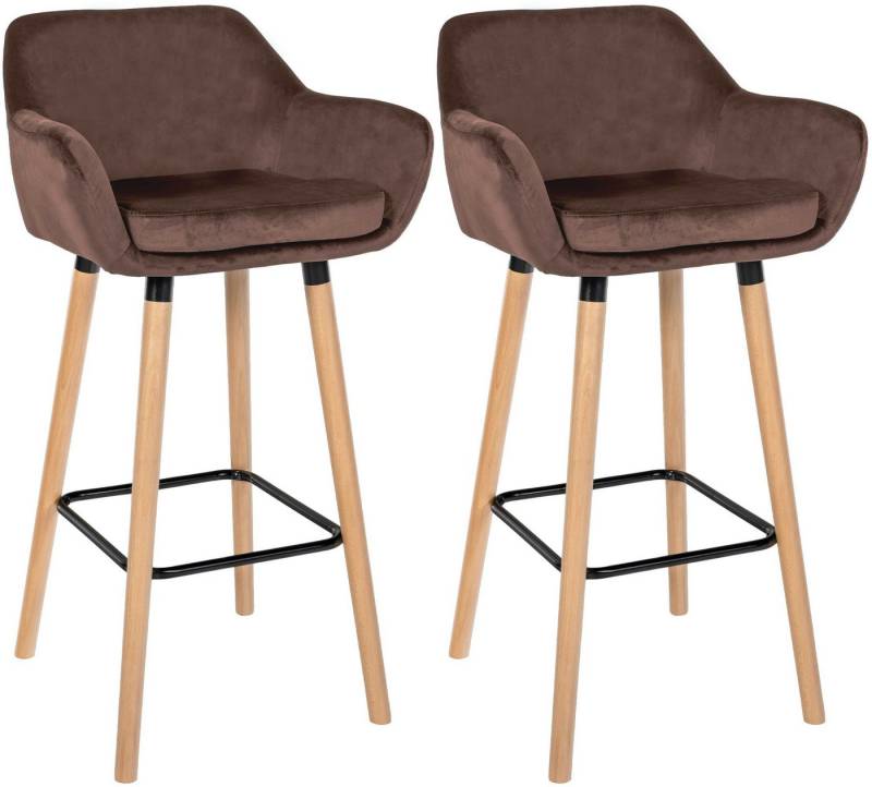 CLP Barhocker Grant (2er Set, 2 St., 2er), Samtbezug, Gestell aus Buchenholz von CLP