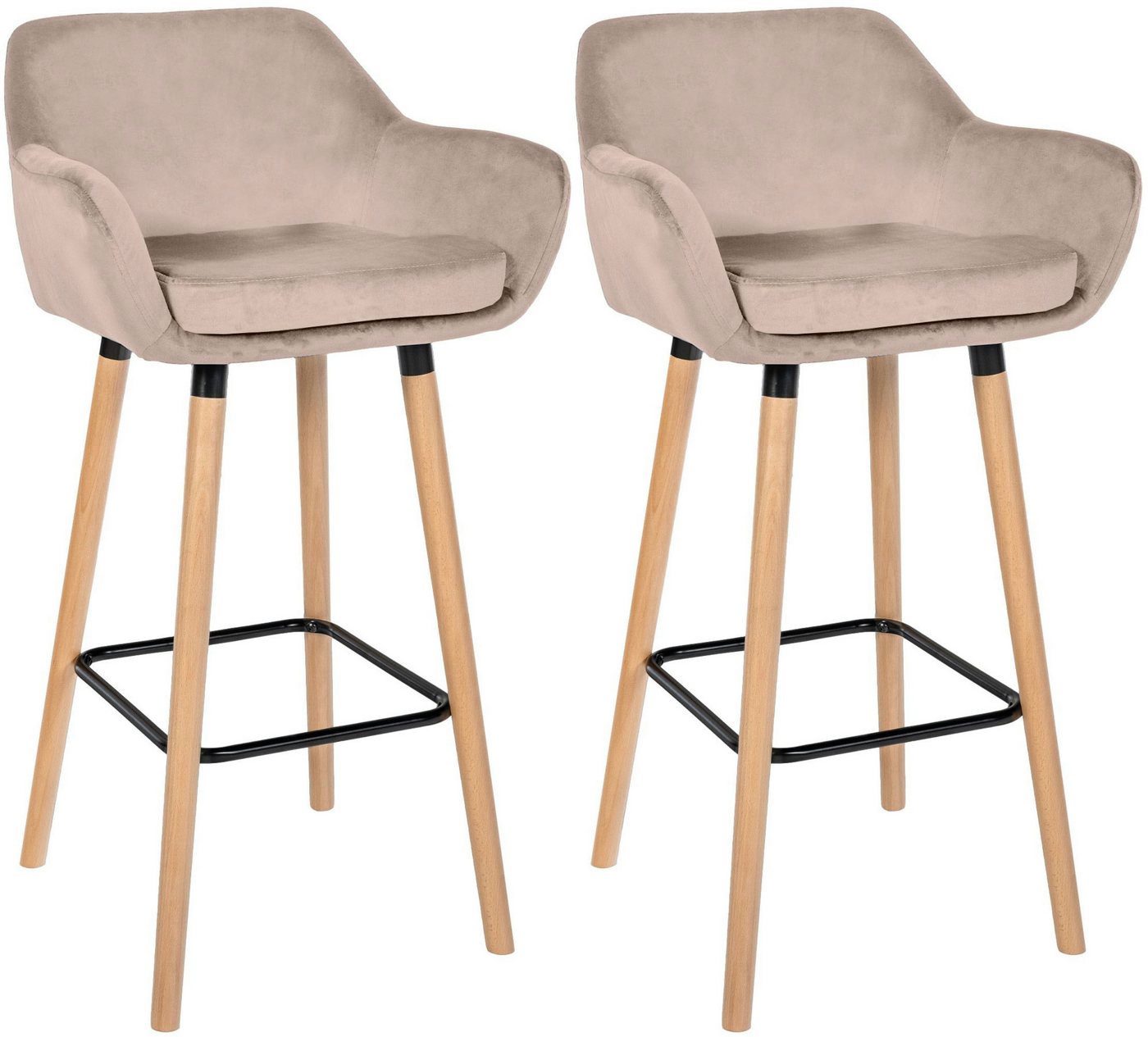 CLP Barhocker Grant (2er Set, 2 St., 2er), Samtbezug, Gestell aus Buchenholz von CLP
