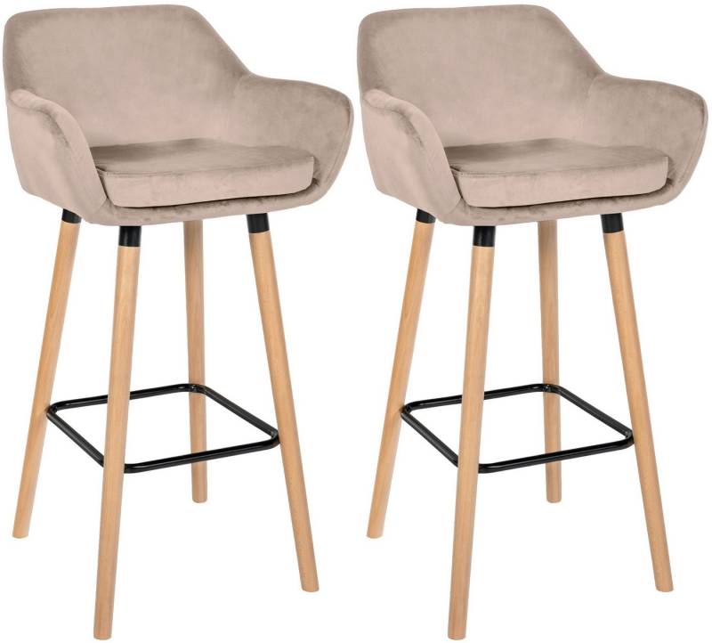 CLP Barhocker Grant (2er Set, 2 St., 2er), Samtbezug, Gestell aus Buchenholz von CLP