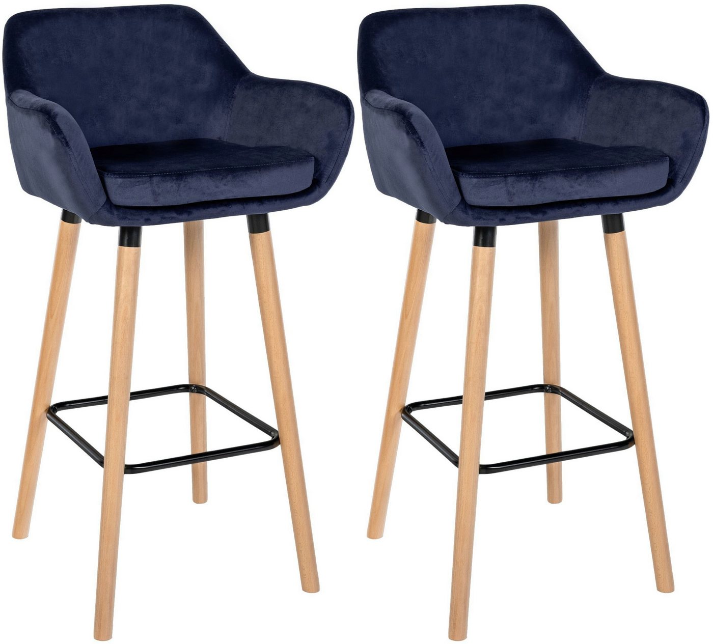 CLP Barhocker Grant (2er Set, 2 St., 2er), Samtbezug, Gestell aus Buchenholz von CLP
