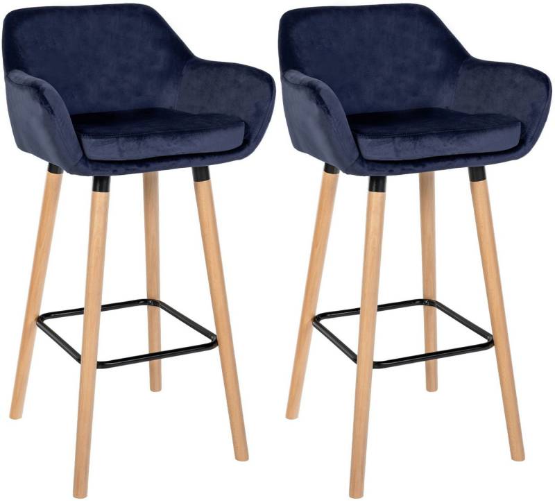 CLP Barhocker Grant (2er Set, 2 St., 2er), Samtbezug, Gestell aus Buchenholz von CLP