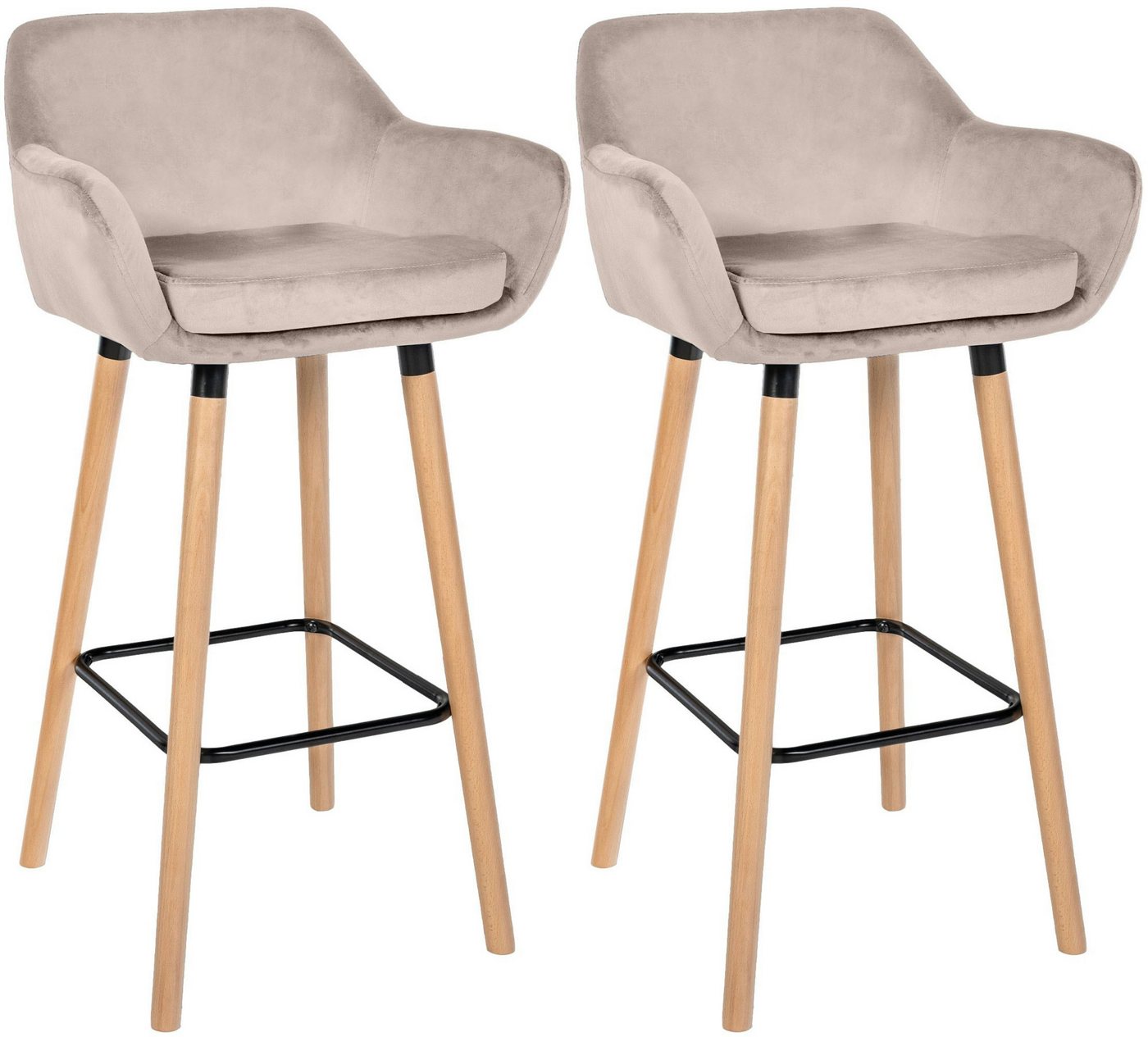 CLP Barhocker Grant (2er Set, 2 St., 2er), Samtbezug, Gestell aus Buchenholz von CLP