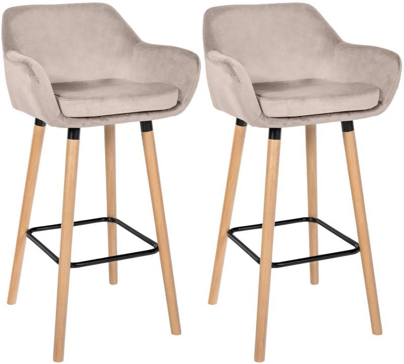 CLP Barhocker Grant (2er Set, 2 St., 2er), Samtbezug, Gestell aus Buchenholz von CLP