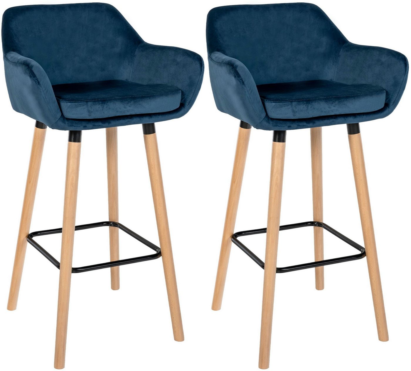 CLP Barhocker Grant Samt (2er Set, 2 St., 2er), Samtbezug, Gestell aus Buchenholz von CLP