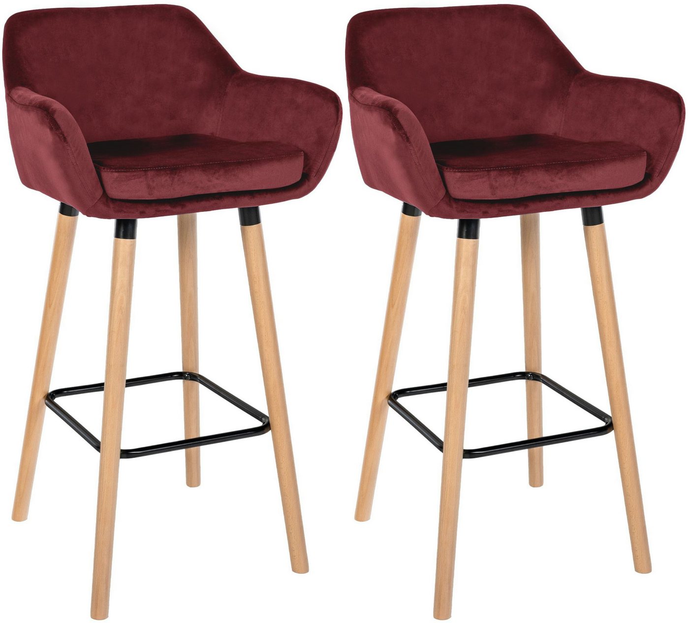 CLP Barhocker Grant Samt (2er Set, 2 St., 2er), Samtbezug, Gestell aus Buchenholz von CLP