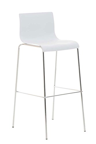 CLP Barhocker Hover mit Kunststoffsitz und robustem Metallgestell I Barstuhl mit Einer Sitzhöhe von: 76 cm I erhältlich, Farbe:weiß, Gestell Farbe:Chrom von CLP