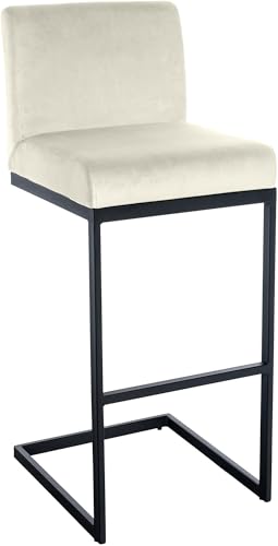 CLP Barhocker Hopewell Samtbezug I Freischwinger Barstuhl mit Rückenlehne und Fußstütze I Tresenstuhl mit schwarzem Metallgestell, Farbe:Creme von CLP