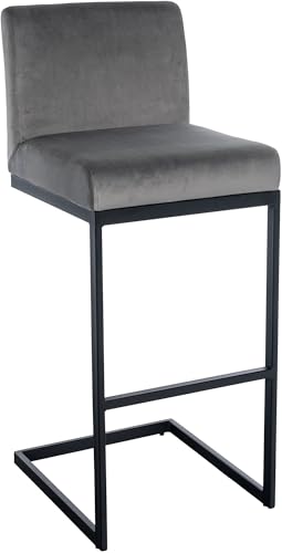 CLP Barhocker Hopewell Samtbezug I Freischwinger Barstuhl mit Rückenlehne und Fußstütze I Tresenstuhl mit schwarzem Metallgestell, Farbe:grau CLP Barhocker Hopewell Samtbezug I Freischwinger Barstuhl mit Rückenlehne und Fußstütze I Tresenstuhl mit schwarzem Metallgestell, Farbe:grau von CLP