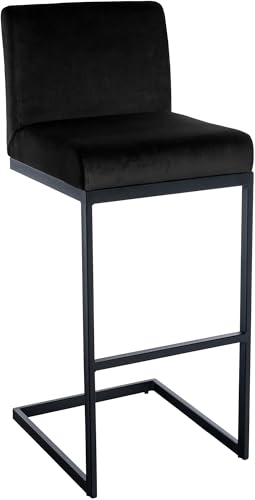 CLP Barhocker Hopewell Samtbezug I Freischwinger Barstuhl mit Rückenlehne und Fußstütze I Tresenstuhl mit schwarzem Metallgestell, Farbe:schwarz von CLP