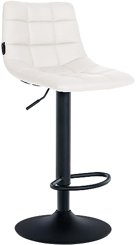 CLP Barhocker Jerry Kunstleder I Höhenverstellbarer Barstuhl I 360° Drehstuhl Mit Rückenlehne Für Küche Und Bistro, Farbe:weiß, Gestell Farbe:schwarz von CLP