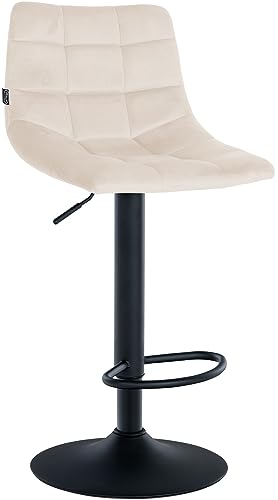 CLP Barhocker Jerry Samt I Höhenverstellbarer Barstuhl I 360° Drehstuhl Mit Rückenlehne Für Küche Und Bistro, Farbe:Creme, Gestell Farbe:schwarz von CLP