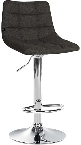 CLP Barhocker Jerry Stoff I Höhenverstellbarer Barstuhl I 360° Drehstuhl Mit Rückenlehne Für Küche Und Lounge, Farbe:dunkelgrau, Gestell Farbe:Chrom von CLP