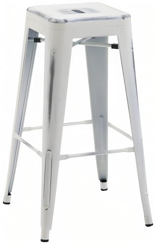CLP Barhocker Joshua I Stapelbarer Tresenhocker aus Metall I Barstuhl mit Fußstütze I Sitzhöhe 76 cm I Stapelhocker, Farbe:antik weiß von CLP