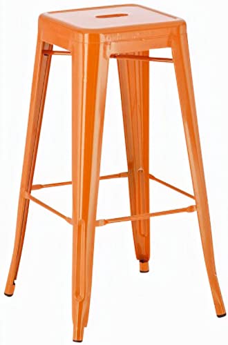 CLP Barhocker Joshua I Stapelbarer Tresenhocker aus Metall I Barstuhl mit Fußstütze I Sitzhöhe 76 cm I Stapelhocker, Farbe:orange von CLP