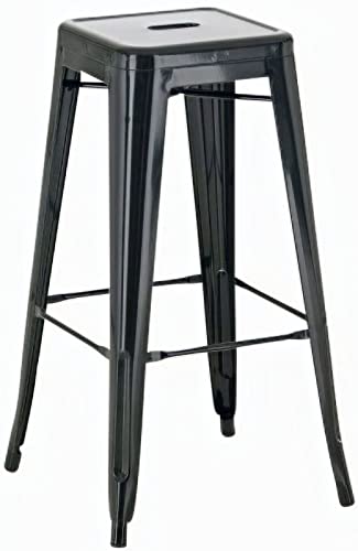 CLP Barhocker Joshua I Stapelbarer Tresenhocker aus Metall I Barstuhl mit Fußstütze I Sitzhöhe 76 cm I Stapelhocker, Farbe:schwarz von CLP