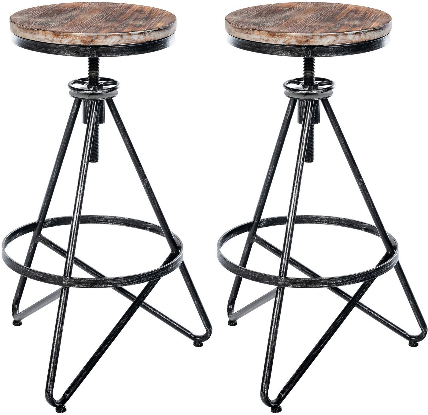 CLP Barhocker Karla (2er Set, 2 St., 2er), Industrial-Look, höhenverstellbar von CLP