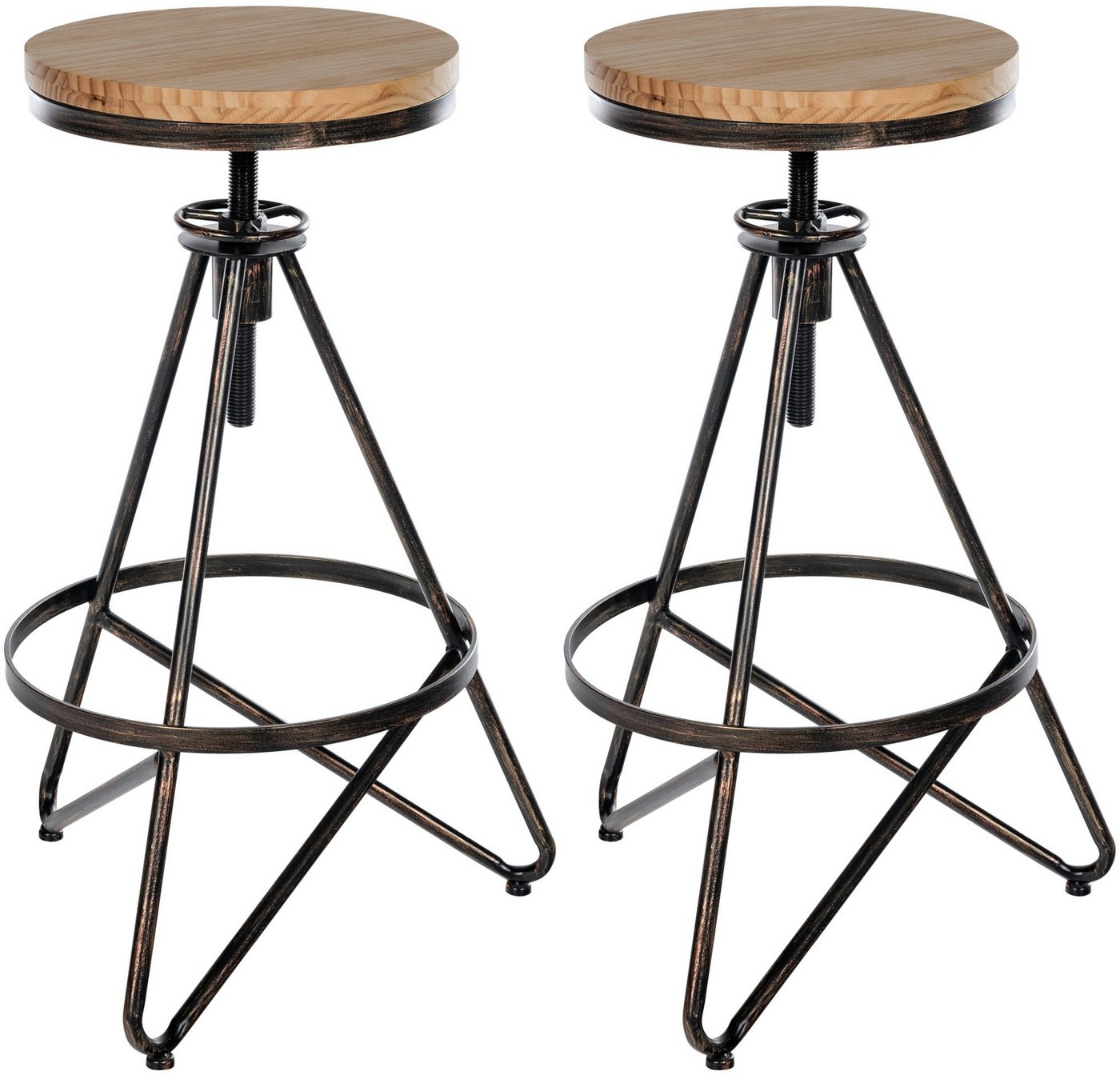 CLP Barhocker Karla (2er Set, 2 St., 2er), Industrial-Look, höhenverstellbar von CLP