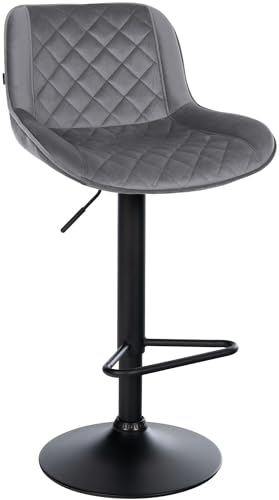 CLP Barhocker Kasson | Moderner Barstuhl mit Rückenlehne und Metallgestell | Höhenverstellbarer und 360 Grad drehbarer Tresenhocker, Farbe:dunkelgrau, Material:Samt von CLP