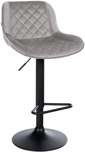 CLP Barhocker Kasson | Moderner Barstuhl mit Rückenlehne und Metallgestell | Höhenverstellbarer und 360 Grad drehbarer Tresenhocker, Farbe:grau, Material:Samt von CLP