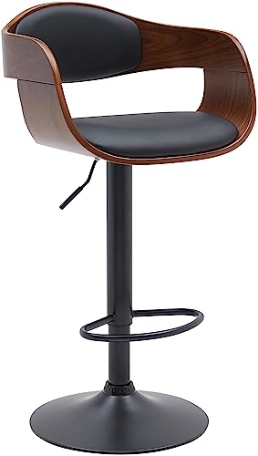 CLP Barhocker Kingston Mit Hochwertiger Polsterung I Höhenverstellbarer Barstuhl Mit Robustem Metallgestell, Farbe:walnuss/schwarz, Material:Kunstleder von CLP