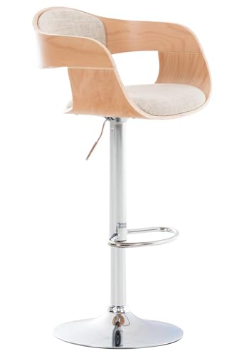 CLP Barhocker Kingston mit Stoffbezug und hochwertiger Polsterung I Höhenverstellbarer Barstuhl mit robustem Metallgestell, Farbe:Natur/Creme von CLP