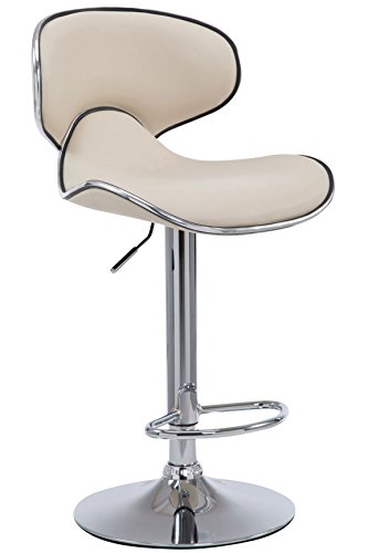 CLP Barhocker Las Vegas V2 Mit Kunstlederbezug I Thekenhocker Mit Fußstütze I Tresenhocker Mit Trompetenfuß I Barstuhl Höhenverstellbar, Farbe:creme, Gestell Farbe:chrom von CLP