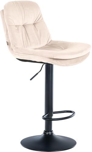 CLP Barhocker Laurel mit Samtbezug I Barstuhl höhenverstellbar und drehbar I gepolsterter Tresenhocker mit Fußstütze und Rückenlehne, Farbe:Creme, Material Gestell:Metall matt schwarz von CLP