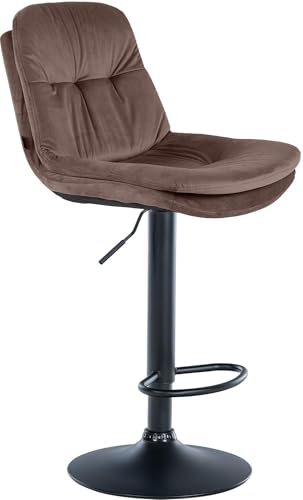 CLP Barhocker Laurel mit Samtbezug I Barstuhl höhenverstellbar und drehbar I gepolsterter Tresenhocker mit Fußstütze und Rückenlehne, Farbe:braun, Material Gestell:Metall matt schwarz von CLP