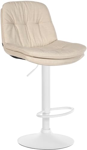 CLP Barhocker Laurel mit Stoffbezug I Barstuhl höhenverstellbar und drehbar I gepolsterter Tresenhocker mit Fußstütze und Rückenlehne, Farbe:Creme, Material Gestell:Metall matt Weiss von CLP