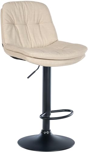 CLP Barhocker Laurel mit Stoffbezug I Barstuhl höhenverstellbar und drehbar I gepolsterter Tresenhocker mit Fußstütze und Rückenlehne, Farbe:Creme, Material Gestell:Metall matt schwarz von CLP
