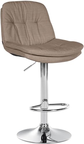 CLP Barhocker Laurel mit Stoffbezug I Barstuhl höhenverstellbar und drehbar I gepolsterter Tresenhocker mit Fußstütze und Rückenlehne, Farbe:Taupe, Material Gestell:Metall in Chromoptik von CLP