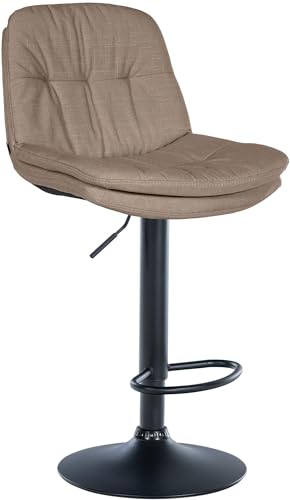 CLP Barhocker Laurel mit Stoffbezug I Barstuhl höhenverstellbar und drehbar I gepolsterter Tresenhocker mit Fußstütze und Rückenlehne, Farbe:Taupe, Material Gestell:Metall matt schwarz von CLP