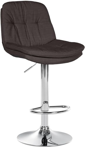 CLP Barhocker Laurel mit Stoffbezug I Barstuhl höhenverstellbar und drehbar I gepolsterter Tresenhocker mit Fußstütze und Rückenlehne, Farbe:dunkelgrau, Material Gestell:Metall in Chromoptik von CLP