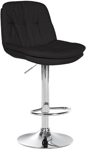 CLP Barhocker Laurel mit Stoffbezug I Barstuhl höhenverstellbar und drehbar I gepolsterter Tresenhocker mit Fußstütze und Rückenlehne, Farbe:schwarz, Material Gestell:Metall in Chromoptik von CLP