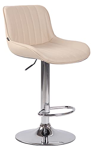 CLP Barhocker Lentini Kunstleder I Thekenhocker Höhenverstellbar I Barstuhl Mit Fußstütze I 360° Drehbar I Tresenhocker Mit Trompetenfuß, Farbe:Creme, Gestell Farbe:Chrom von CLP