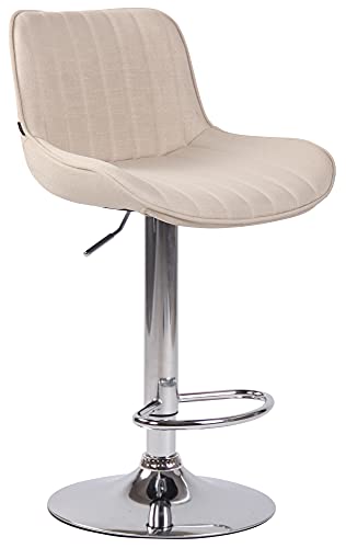 CLP Barhocker Lentini Stoff I Thekenhocker Höhenverstellbar I Barstuhl Mit Fußstütze I 360° Drehbar I Tresenhocker Mit Trompetenfuß, Farbe:Creme, Gestell Farbe:Chrom von CLP