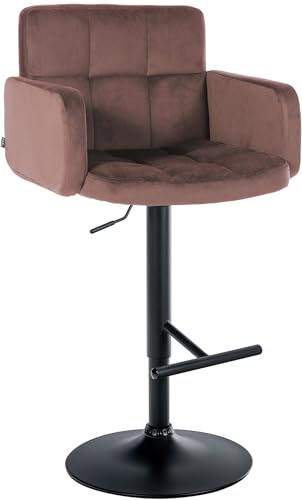 CLP Barhocker Los Angeles Samt | Höhenverstellbarer Barstuhl Mit Drehbarem Sitz | Bistrohocker Mit Metallgestell Und Fußstütze, Farbe:braun, Gestell Farbe:schwarz von CLP