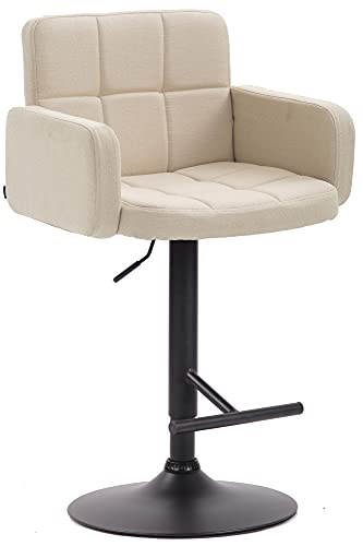 CLP Barhocker Los Angeles Stoff | Höhenverstellbarer Barstuhl Mit Drehbarem Sitz | Bistrohocker Mit Metallgestell Und Fußstütze, Farbe:Creme, Gestell Farbe:schwarz von CLP