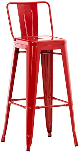 CLP Barhocker Mason aus Metall I Barstuhl mit Rückenlehne I Tresenhocker mit Fußstütze, Farbe:rot von CLP