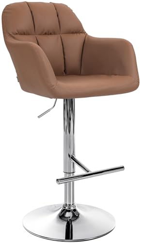 CLP Barhocker Natoma Kunstleder I 360° Drehbar, Metallgestell Höhenverstellbar Mit Fußstütze I Küchenhocker Mit Gepolsterter Sitzfläche, Farbe:Hellbraun, Material Gestell:Metall in Chromoptik von CLP