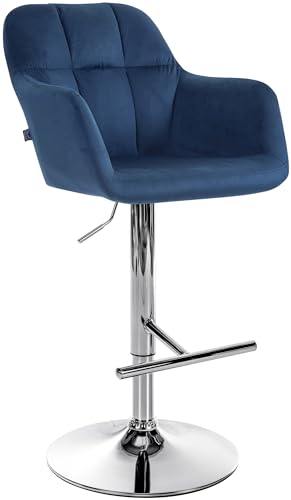 CLP Barhocker Natoma Samt I 360° Drehbar, Metallgestell Höhenverstellbar Mit Fußstütze I Tresenhocker Mit Gepolstertem Sitz Und Rücklehne, Farbe:blau, Material Gestell:Metall in Chromoptik von CLP