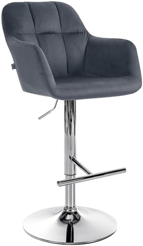 CLP Barhocker Natoma Samt I 360° Drehbar, Metallgestell Höhenverstellbar Mit Fußstütze I Tresenhocker Mit Gepolstertem Sitz Und Rücklehne, Farbe:dunkelgrau, Material Gestell:Metall in Chromoptik von CLP