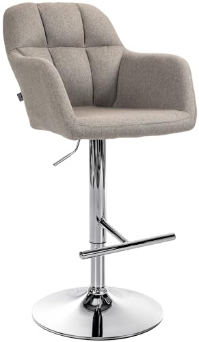 CLP Barhocker Natoma Stoff I 360° Drehbar, Metallgestell Höhenverstellbar Mit Fußstütze I Thekenhocker Für Bar Mit Gepolsterte Sitzfläche, Farbe:Taupe, Material Gestell:Metall in Chromoptik von CLP