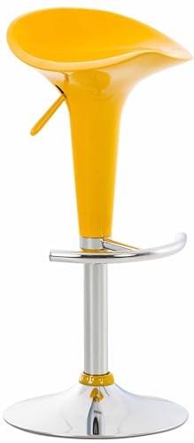 CLP Barhocker Saddle mit drehbarem Kunsttoffsitz und Fußablage I Höhenverstellbarer Hocker mit Metallgestell in Chrom-Optik, Farbe:gelb von CLP