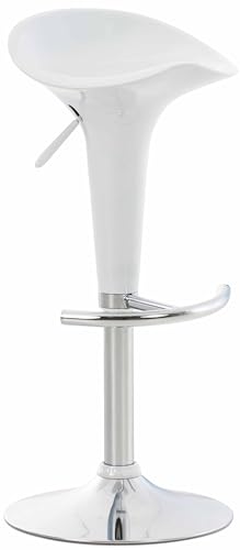CLP Barhocker Saddle mit drehbarem Kunsttoffsitz und Fußablage I Höhenverstellbarer Hocker mit Metallgestell in Chrom-Optik, Farbe:weiß von CLP
