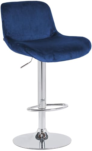 CLP Barhocker Solon Chrom I Samtbezug oder Stoffbezug I Barstuhl höhenverstellbar und drehbar I gepolsterter Tresenhocker mit Rückenlehne, Farbe:blau, Material:Samt von CLP
