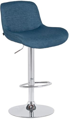 CLP Barhocker Solon Chrom I Samtbezug oder Stoffbezug I Barstuhl höhenverstellbar und drehbar I gepolsterter Tresenhocker mit Rückenlehne, Farbe:blau, Material:Stoff von CLP